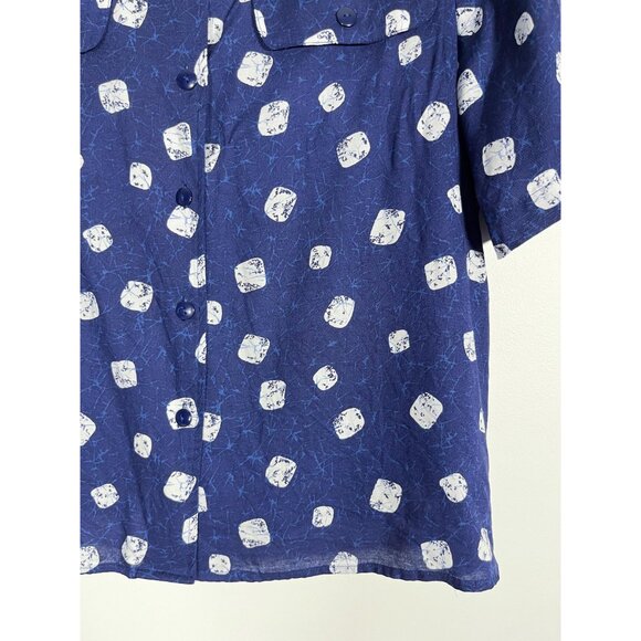 Vintage 90s short sleeved blouse navy with white abstract spots - Picture 4 of 6